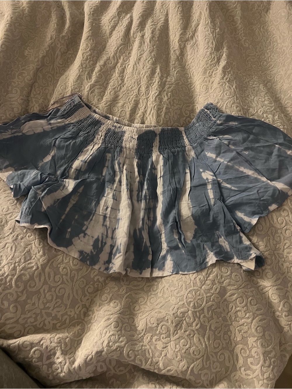Blue Tie-Dye Off-Shoulder Ruffled crop top